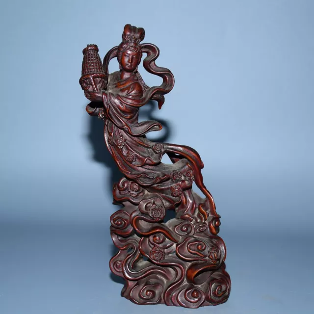 Chinese Vintage Rosewood Carved Beautiful Woman Statue Sculpture Home Decor Art