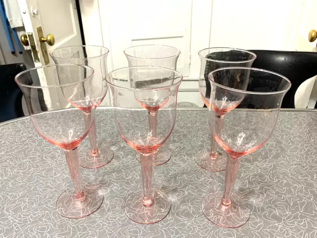 10 Pier 1 water/wine goblets/glasses blush pink 9 1/2 crystal hand blown