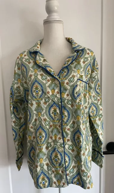 Women’s BedHead Green Blue Floral Pajama Fine Cotton Top Size L