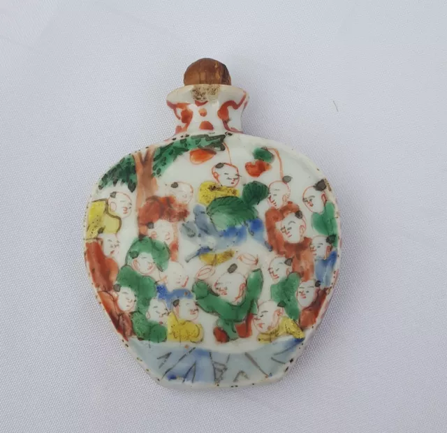 Antique c1800 Chinese Famille Verte Enamel Porcelain Snuff Bottle Doucai Style