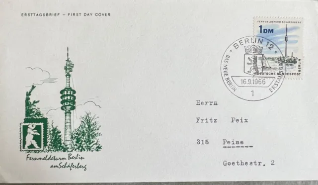 Fernmeldeturm Berlin am Schäferberg 1 DM 1966  Ersttagsbrief