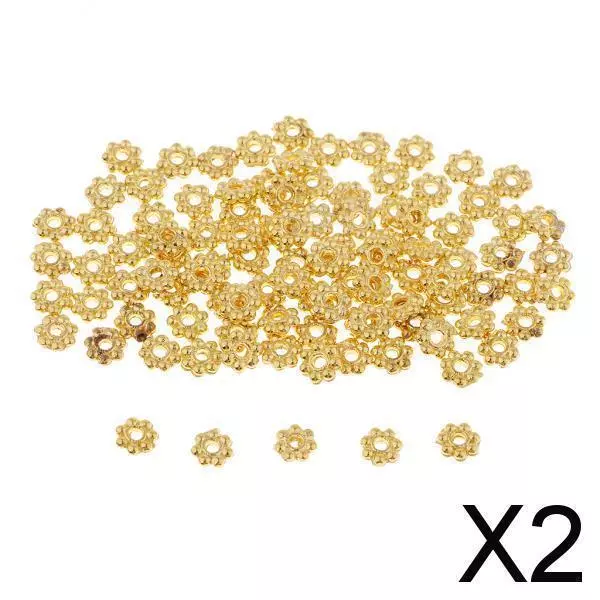 2X 200 Stück Kupfer Daisy Flower Spacer Perlen Schmuck Charms 6mm Gold