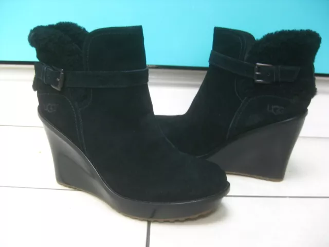 Ugg Australia Anais Black Suede Wedge Ankle Boots Uk 6 6.5 Eur 40 Us 9 Rrp £180