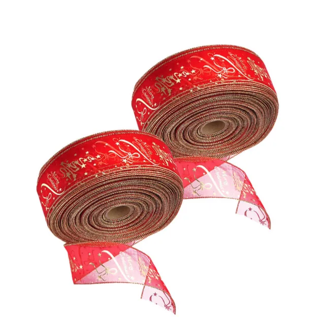 2 rollos cinta de organza navideña cinta roja brillante