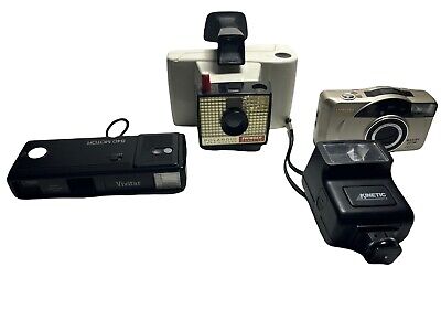 Lote de cámaras vintage (3) motor Vivitar 840 Polaroid swinger Samsung 140s + flash