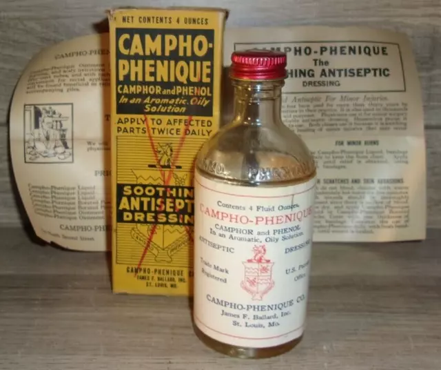 Antique 1930's? Campho-Phenique Liquid Antiseptic Dressing 4oz Bottle w/Box