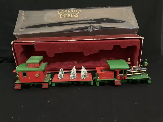 Vintage 1986 Roman Evergreen Express Train w/Box 15" Wooden Christmas Decoration