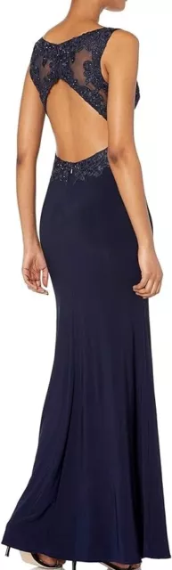 Betsy & Adam Long Open Back Applique Dress Gown Prom Royal Navy Size 4 $380