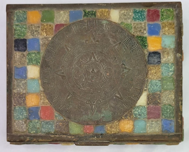 Vintage Salvador Teran Mexican Brass Glass Tile Mosaic Jewelry Box