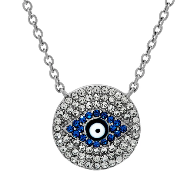 QVC Steel by Design Stainless Steel Round Crystal Evil Eye 18" Necklace $59