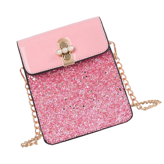 pochette à bandoulière en cuir pu paillettes rose femme sac de téléphone taille