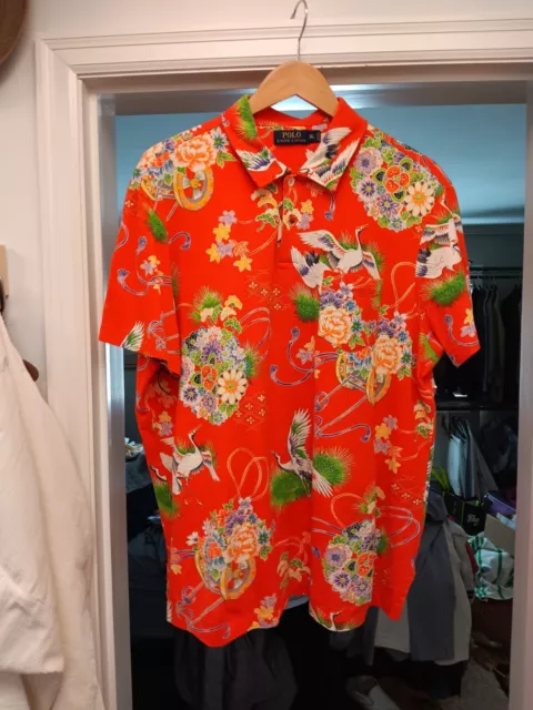 POLO RALPH LAUREN Floral Crane Polo Shirt Orange Size XL - MINT - WORN ...