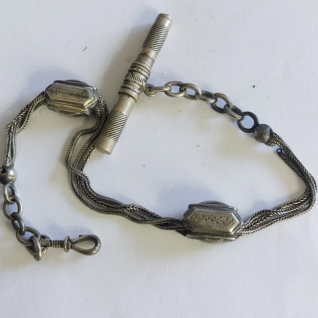 Chaîne De Montre à Gousset En Argent Massif Avec Clé Tête De Sanglier - Occasion Très Bon état