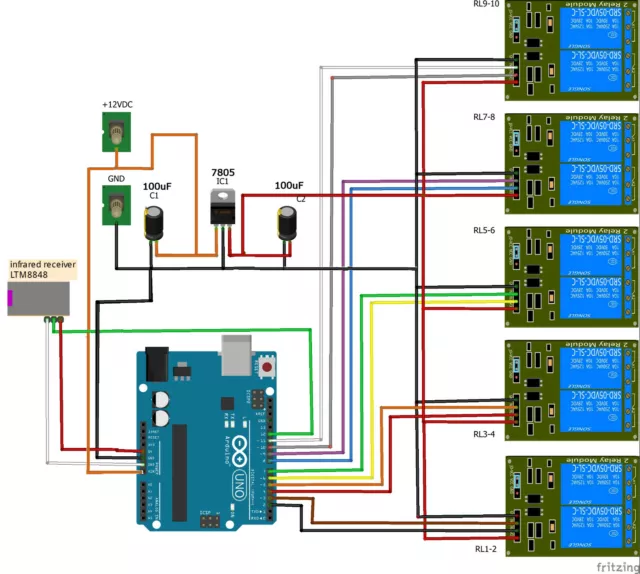 KIT Telecomando, Arduino, Esperimenti, comanda 7 relais, UNO e NANO con Sketch