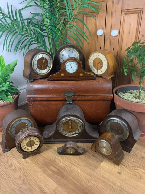 Lot X 12 Antique Vintage Art Deco Wooden Cased Mantle Clock Parts Spares Repair
