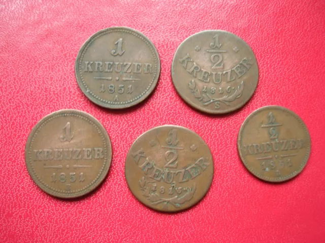 Autriche Lot De 5  Monnaies De 1/2 Et 1 Kreuzer 1816 Et 1851 (A2316)