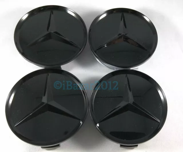 Juego De 4 Tapa Bujes Negro Brillo Para Mercedes Benz 75Mm Llantas