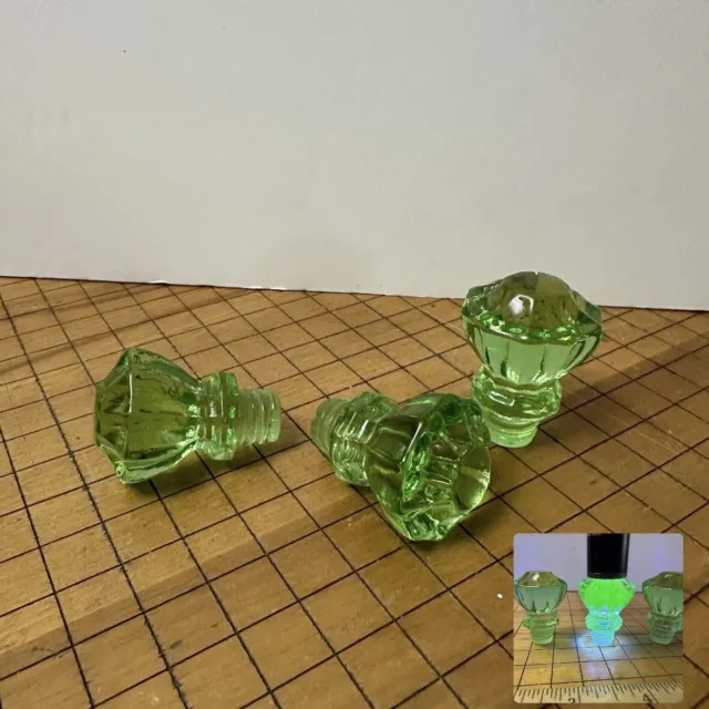 Vintage Uranium Green Depression Glass Drawer Knobs Cabinet Pulls Threaded Glass