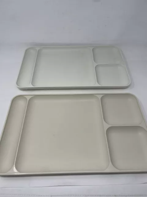 2 Tupperware Lunch Trays Cream 15”x9”, 4 Section Divided, Camping, Kids, RV. *+
