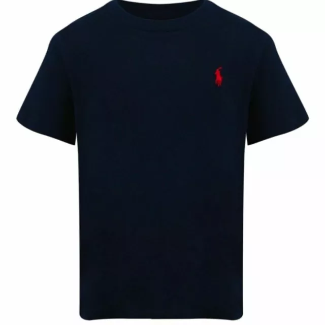 Ralph Lauren Polo Boys T shirt top Crew S/S Dark Blue Free UK P&P New - Genuine