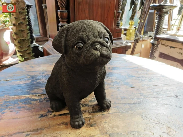 BLACK PUG PUPPY. Very Cute & Realistic. Home or Garden. Vivid Arts Pet Pals.