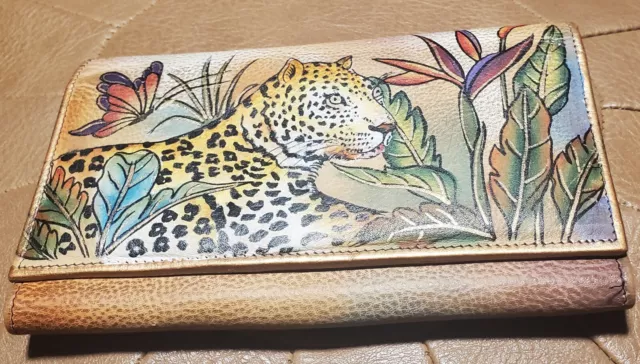 Anuschka Hand-Painted Leather Tri-Fold Wallet Animal Prints & Nature