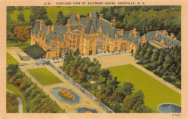 Postcard NC: Airplane View of Biltmore House, Linen, Asheville, North Carolina