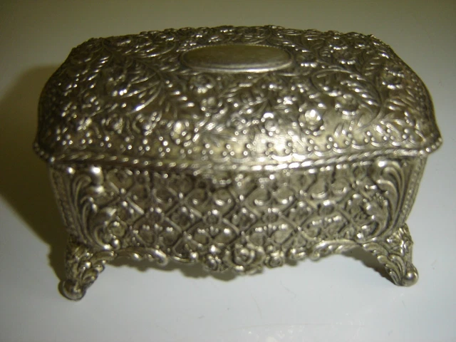 Boîte à Bijoux Ancienne En Métal – Style Victorien Argenté – Occasion à Restaurer