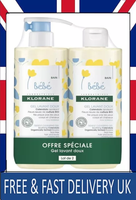 Klorane Baby Gentle Cleansing Gel 2 x 500ml FREE & FAST DELIVERY UK