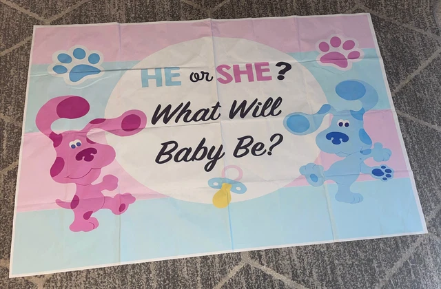 Blues Clues baby Boy Girl reveal poster He She What Wil It Be Backdrop Pink Blue