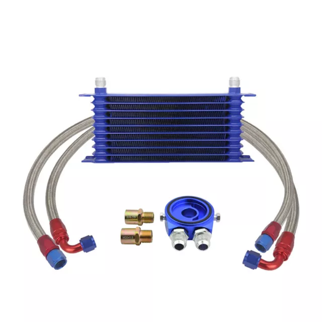 Universal 10 Row 10AN Engine Transmission Oil Cooler W/ Filter Adapter Hose Kit