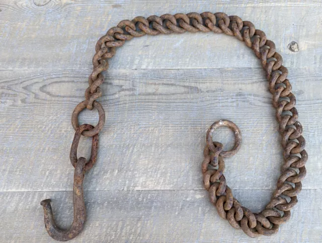Antique Wrought Iron Hook & Curb Chain~49 inches~Rustic~English~Light Fitting