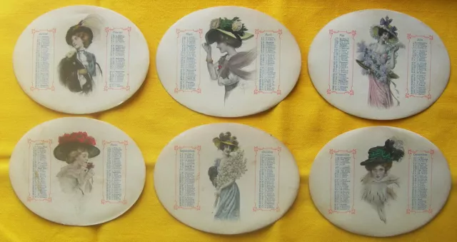 RARE calendrier de chapelier année 1910 6 chromos femmes élégantes aux chapeaux