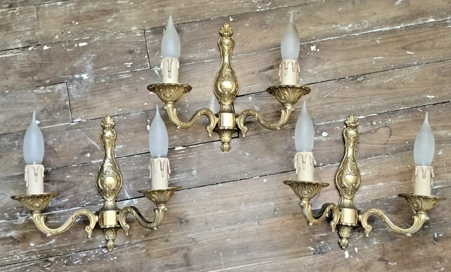 Ancien Lustre Bronze Doré 3 Branches - Style Classique - À Restaurer - France