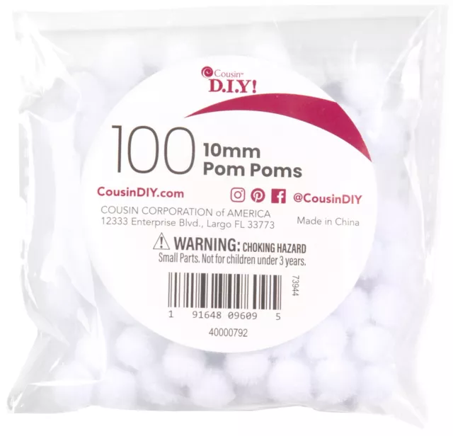CousinDIY Pom-Poms 10mm 100/Pkg-White