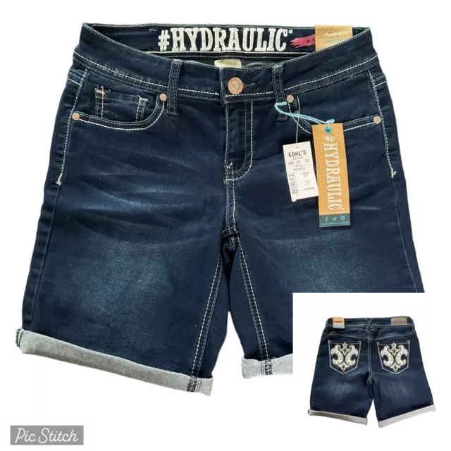NWT Hydraulic Lola Curvy Studded 7" Bermuda Dark Wash Jeans Short, Jr. 9/10