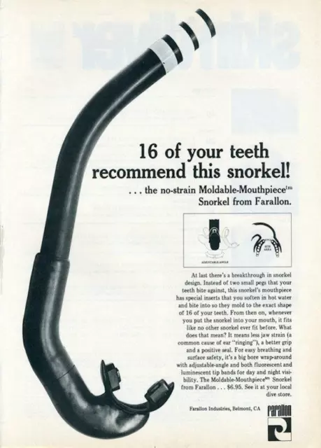 1973 Farallon Snorkel PRINT AD Scuba Diver Moldable Mouthpiece