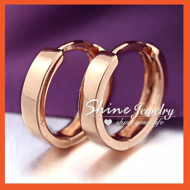 9K Rose Gold Gf Plain Band Solid Mens Ladies Girls Small Hoop Sleeper Earrings