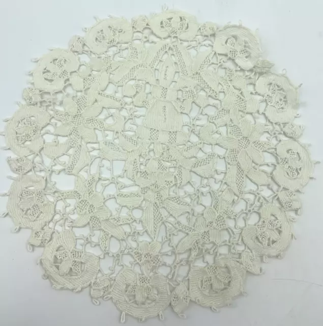 Point de Venise Needle Lace Doily 7" Ivory Open Work Handmade Vintage