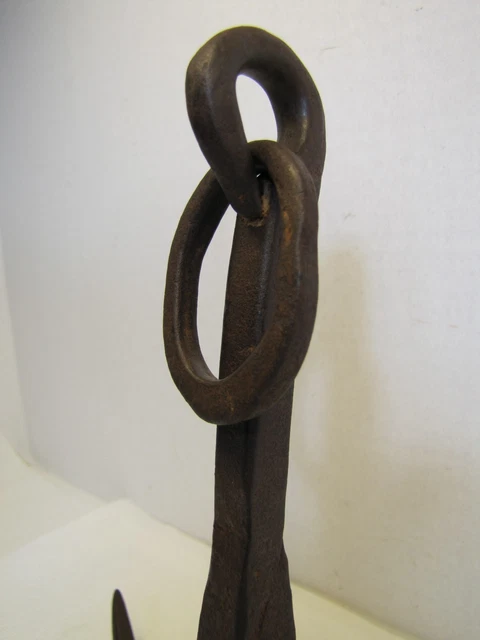 Antique Wrought Iron Triple Hook Hanger Blacksmith Fireplace Hearth Barn Tool 3