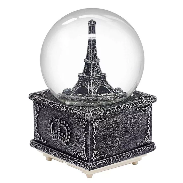 Paris Eiffel Tower Snow Globe Musical Box with Colourful Changing LED Lights