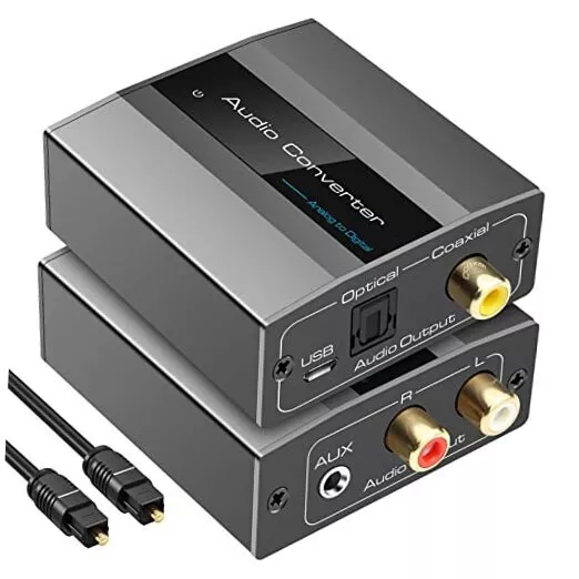 Analog to Digital Audio Converter RCA R/L to Optical with Optical Cable
