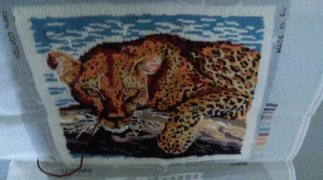 Leopard 98 %. Completed DMC Tapestry Cross Stitch Plus collection of spare Wool