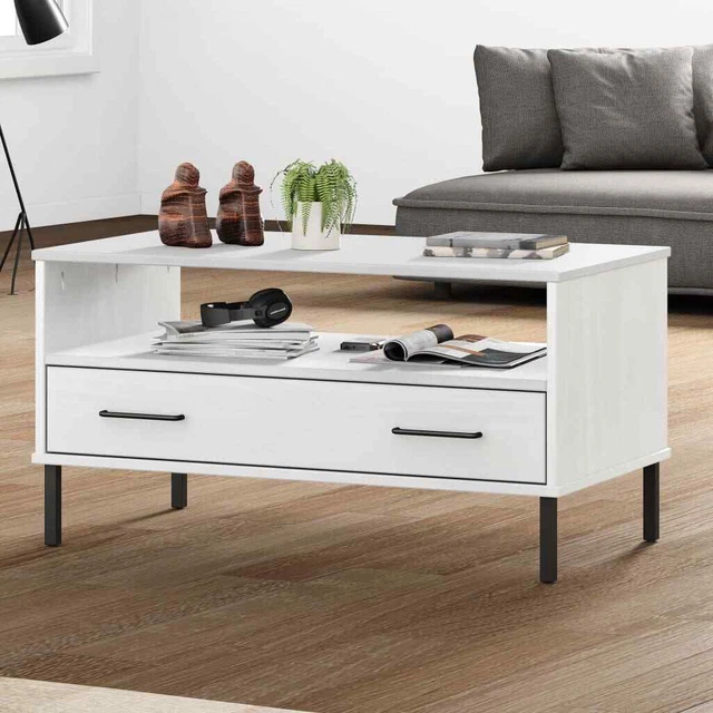 Solid Wood Coffee Table with Metal Legs OSLO Couch Table Multi Colours vidaXL