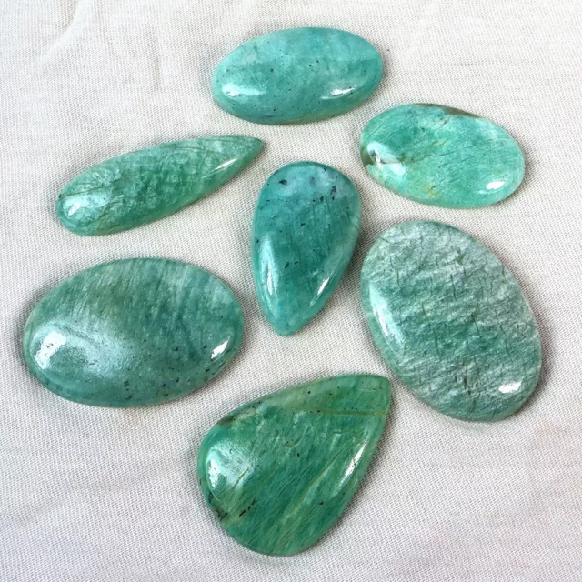 Vente en Lot 453 CT Vert Naturel Amazonite 7 Pièces Mélange Cab Gemme 35-45 MM 2