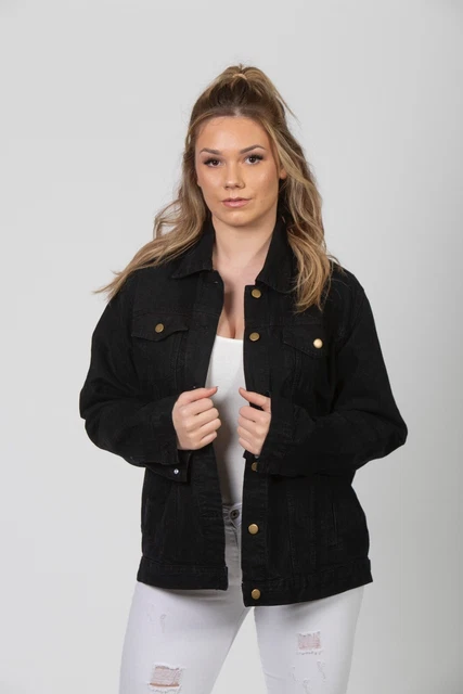 NEW WITH TAGS Womens Oversized Black Denim Jacket Size 12 Denim