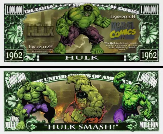 HULK ! BILLET de collection 1 MILLION DOLLARS ! Série Super Héros Marvel Comics