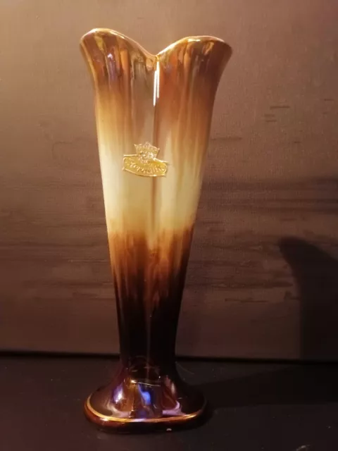 Bay Keramik Germany Vintage 1970s Retro Lava Planter/ Fluted Vase Drip Glaze