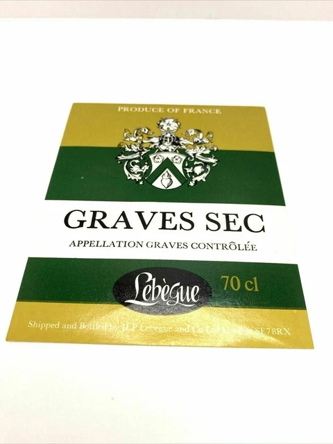 Breweriana Wine Label Lebegue Graves Sec Appellation Graves Controlee 70cl