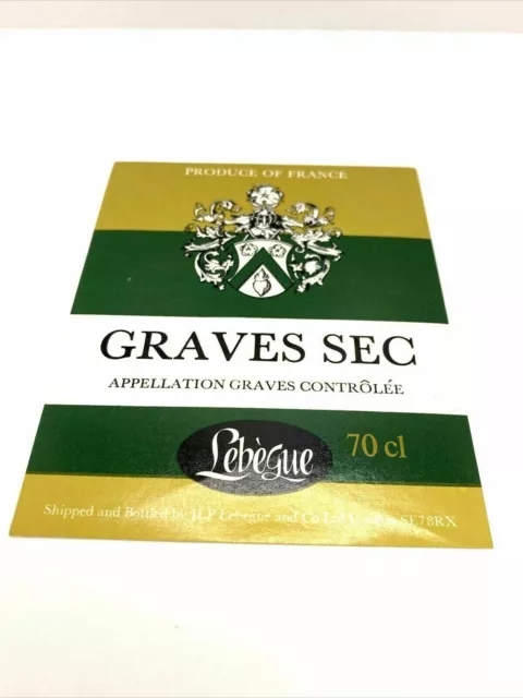Wine Label Lebegue Graves Sec Appellation Graves Controlee 70cl